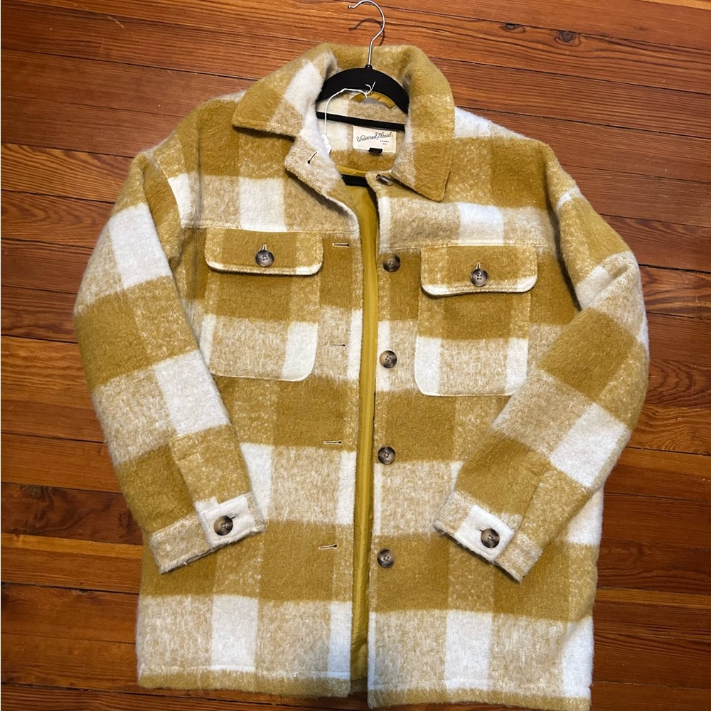 Universal Thread Mustard and Cream Checkered Coat